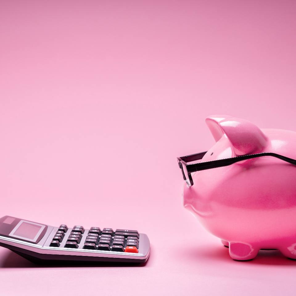 Piggy bank and calculator