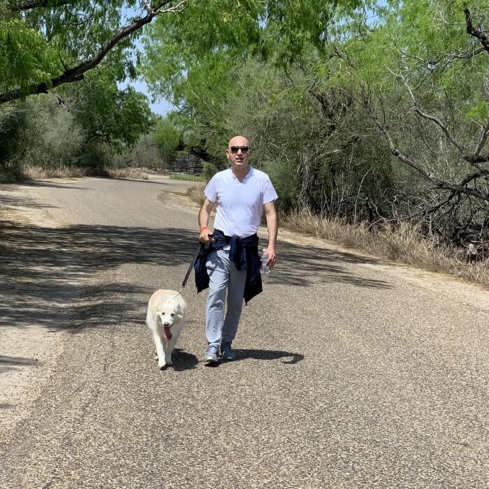 Doctor Seif walking his dog