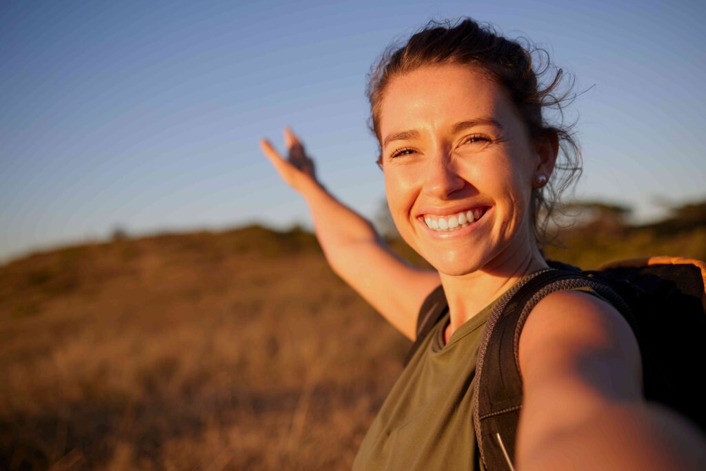 Woman smiling outside